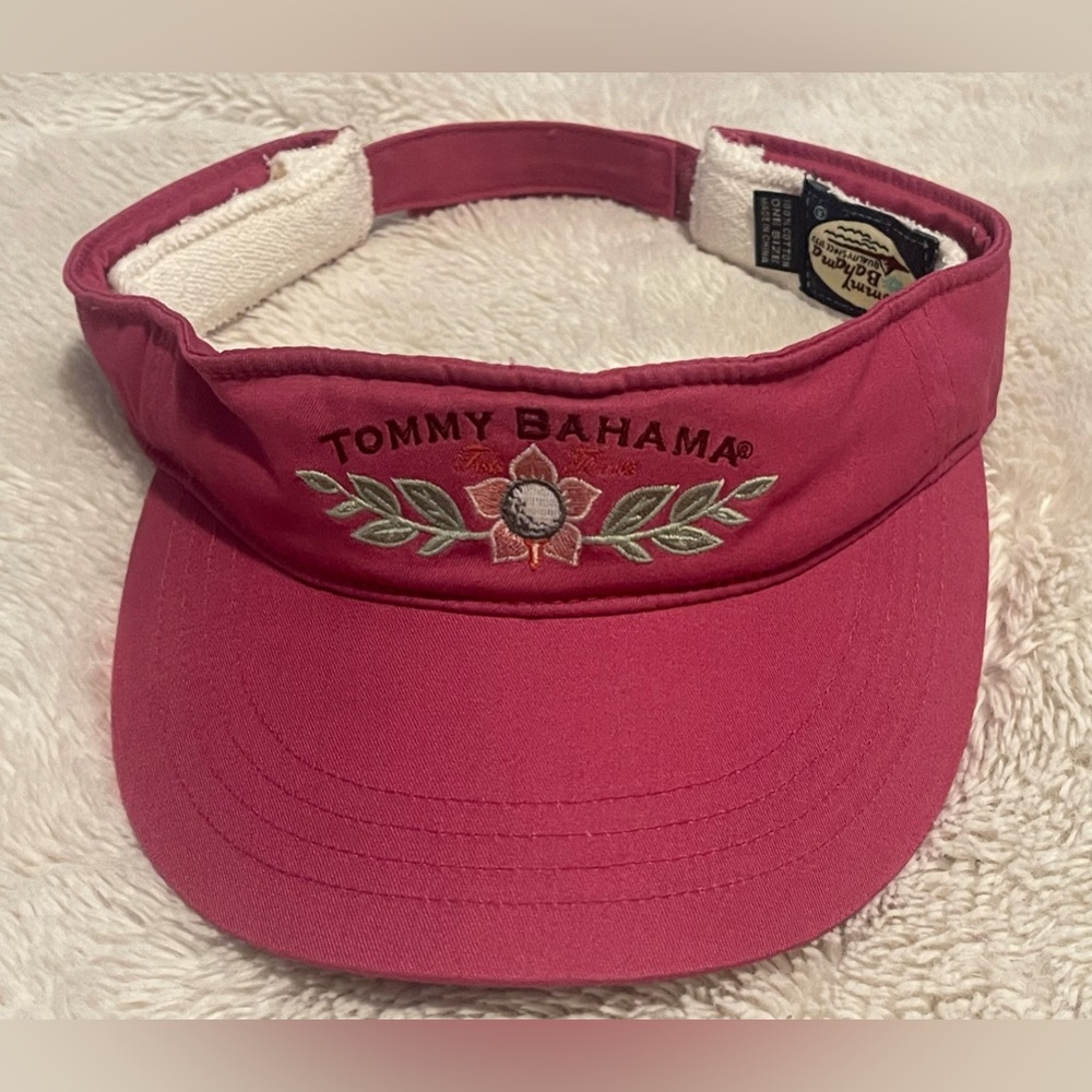 Tommy Bahama Visor Hat Womens Pink Magenta Embroidered Adjustable